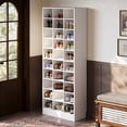 thumbnail image 1 of Fnova 71" Storage Shelf, Modern Freestanding Wooden Bookshelf, 30-Cubby Shoe Cabinet With 8 Adjustable Shelves, Large Open Bookcase Display Organizer for Living Room, Bedroom, Home Office, White, 1 of 20