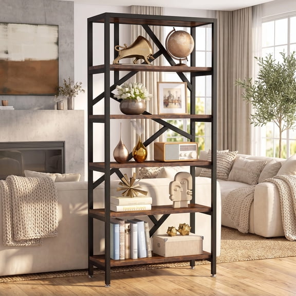Fnova 71" Storage Shelf Unit, 6-Tier Heavy Duty Industrial Open Bookcase Display Shelf for Living Room Bedroom Home Office Kitchen