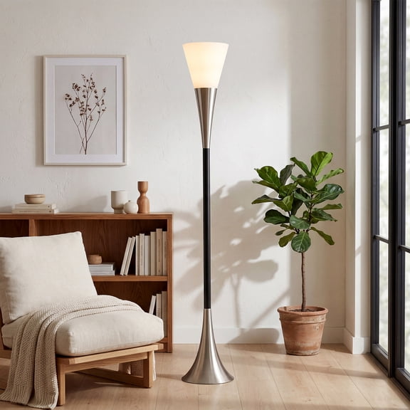 Fnova 72.83" Modern Floor Lamp with E26 Base, Sandblasted Glass Lampshade, Foot Switch, 60W Max for Living Room Bedroom