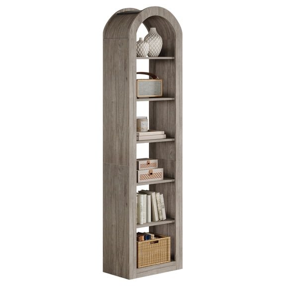 Fnova 74.8" Tall Arched Storage Shelf Unit, Narrow 6-Tier Corner Display Organizer for Living Room Bedroom Home Office