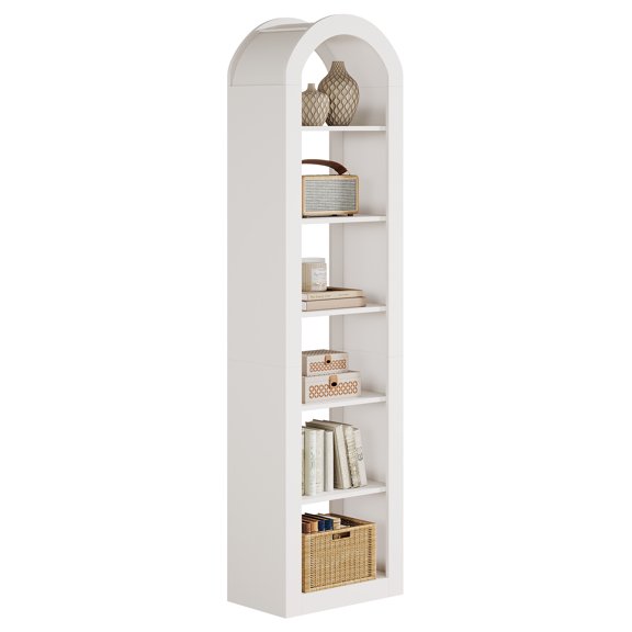 Fnova 74.8" Tall Arched Storage Shelf Unit, Narrow 6-Tier Corner Display Organizer for Living Room Bedroom Home Office