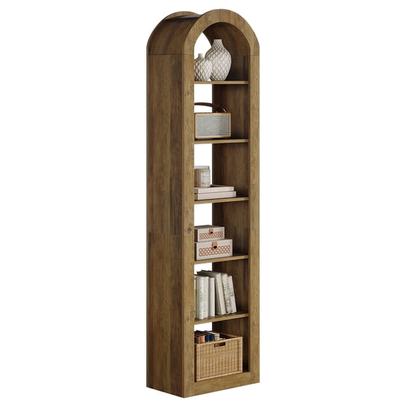 Fnova 74.8" Tall Arched Storage Shelf Unit, Narrow 6-Tier Corner Display Organizer for Living Room Bedroom Home Office