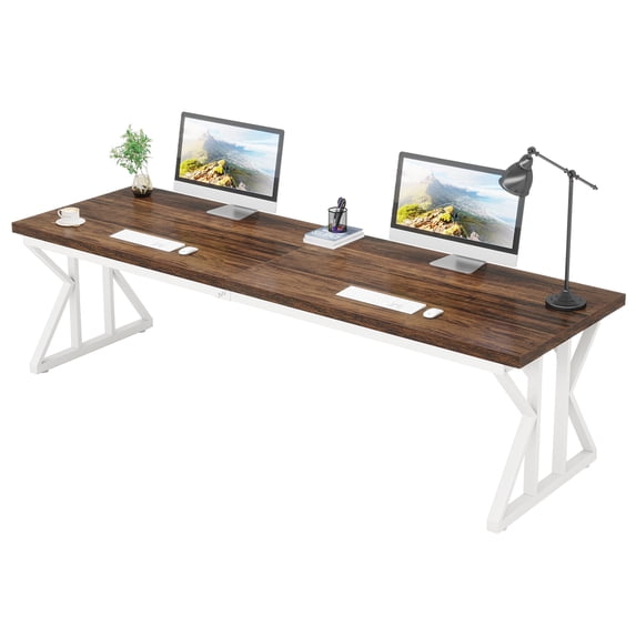 Fnova 78.7'' Extra Long Double Computer Desk, 2-Person Executive Home Office Desk, Metal Frame Workstation, for Home Office, Study, Gaming & Co-working