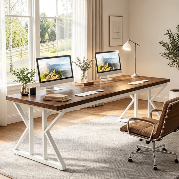Fnova 78.7'' Extra Long Double Computer Desk, 2-Person Executive Home Office Desk, Metal Frame Workstation, for Home Office, Study, Gaming & Co-working
