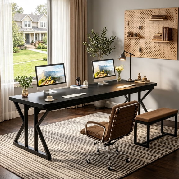 Fnova 78.7'' Extra Long Double Computer Desk, 2-Person Executive Home Office Desk, Metal Frame Workstation, for Home Office, Study, Gaming & Co-working