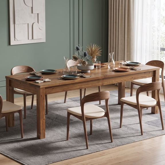 Fnova 78.7" Large Dining Table for 6-8, Solid Wood Rustic Kitchen Table, Modern Farmhouse Rectangular Dining Desk for Kitchen Dining Room Living Room, Brown