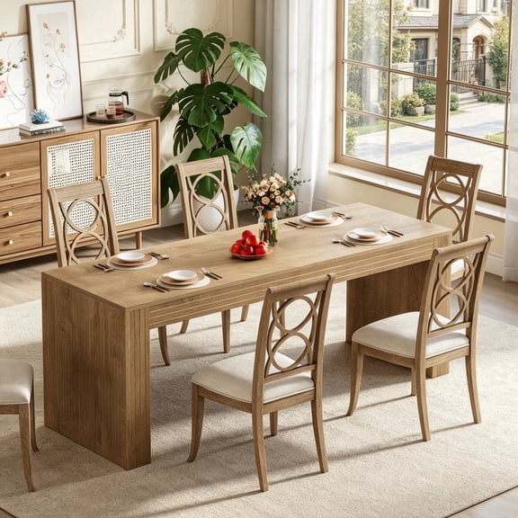 Fnova 78.7" Modern Farmhouse Dining Table, Extra Long Wooden Kitchen Table, Easy Assembly, Seats 4-6 for Dining Room & Kitchen, Living Room