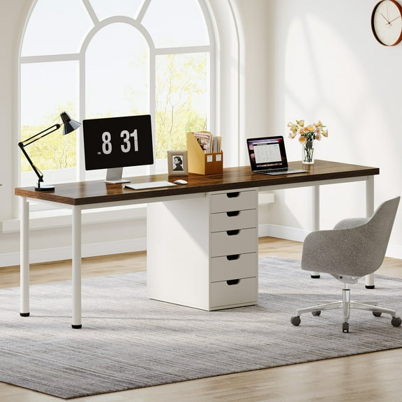 Fnova 78.7" Two-Person Computer Desk with 5 Drawers, Extra Long Modern Double Office Desk Study Writing Workstation for Home Office