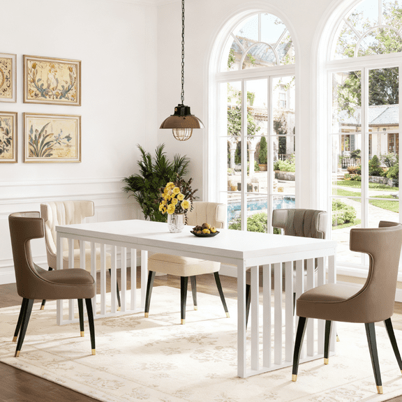 Fnova 78.74" Industrial Dining Table for 6-8 Person, Long Rectangle Wood Kitchen Table with Heavy Duty Metal Frame for Living Room & Home Office