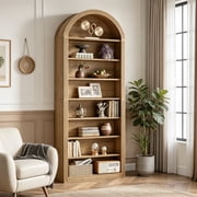 Fnova 78 Bookshelf, Farmhouse Tall 8-Tier Arched Bookcase, Wood Display Shelf Book Shelf Organizer for Living Room, Bedroom, Entryway