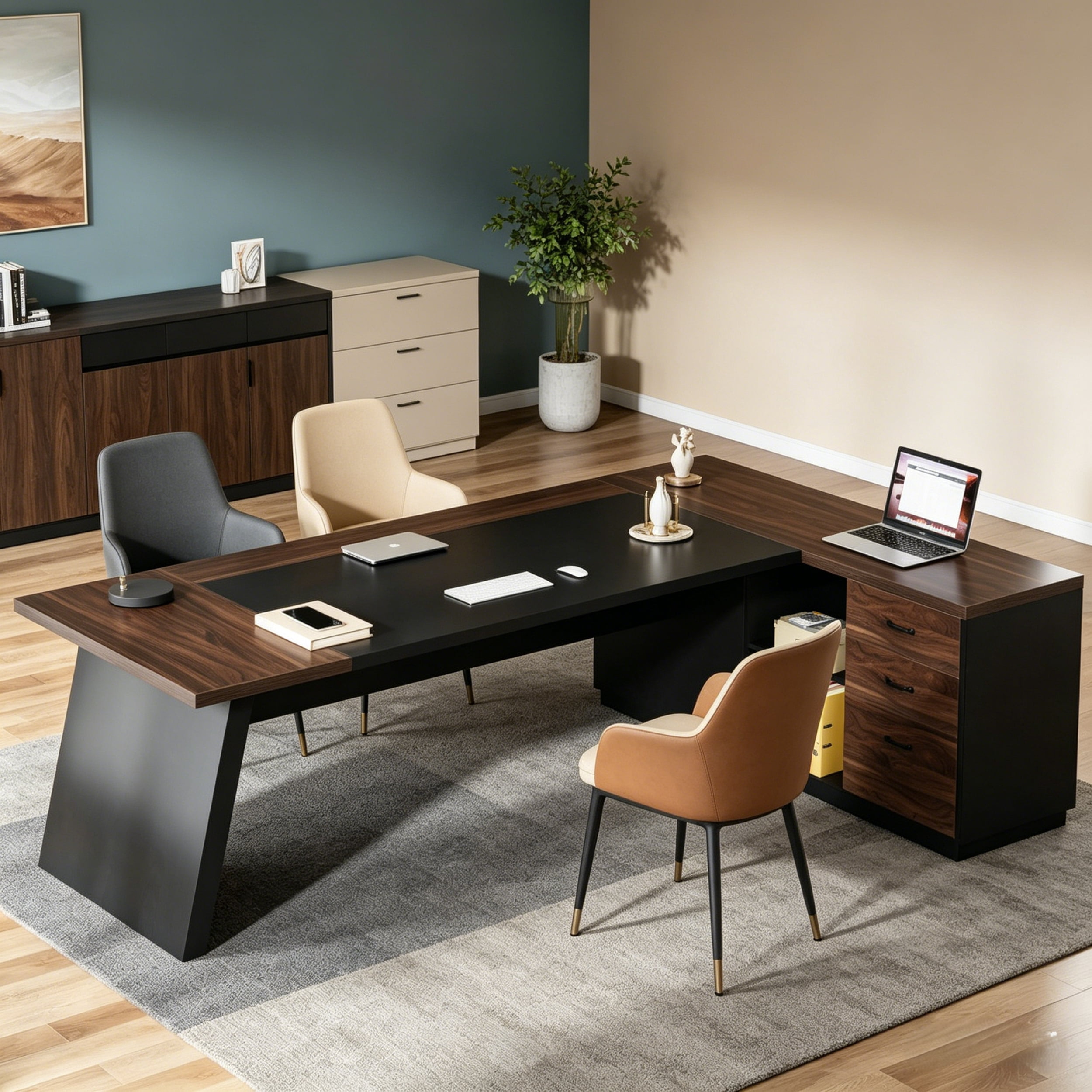 Fnova 78" L-Shaped Executive Desk with Drawers, Large Office Desk with Storage, Modern Business Desk for Home Office and Commercial Use