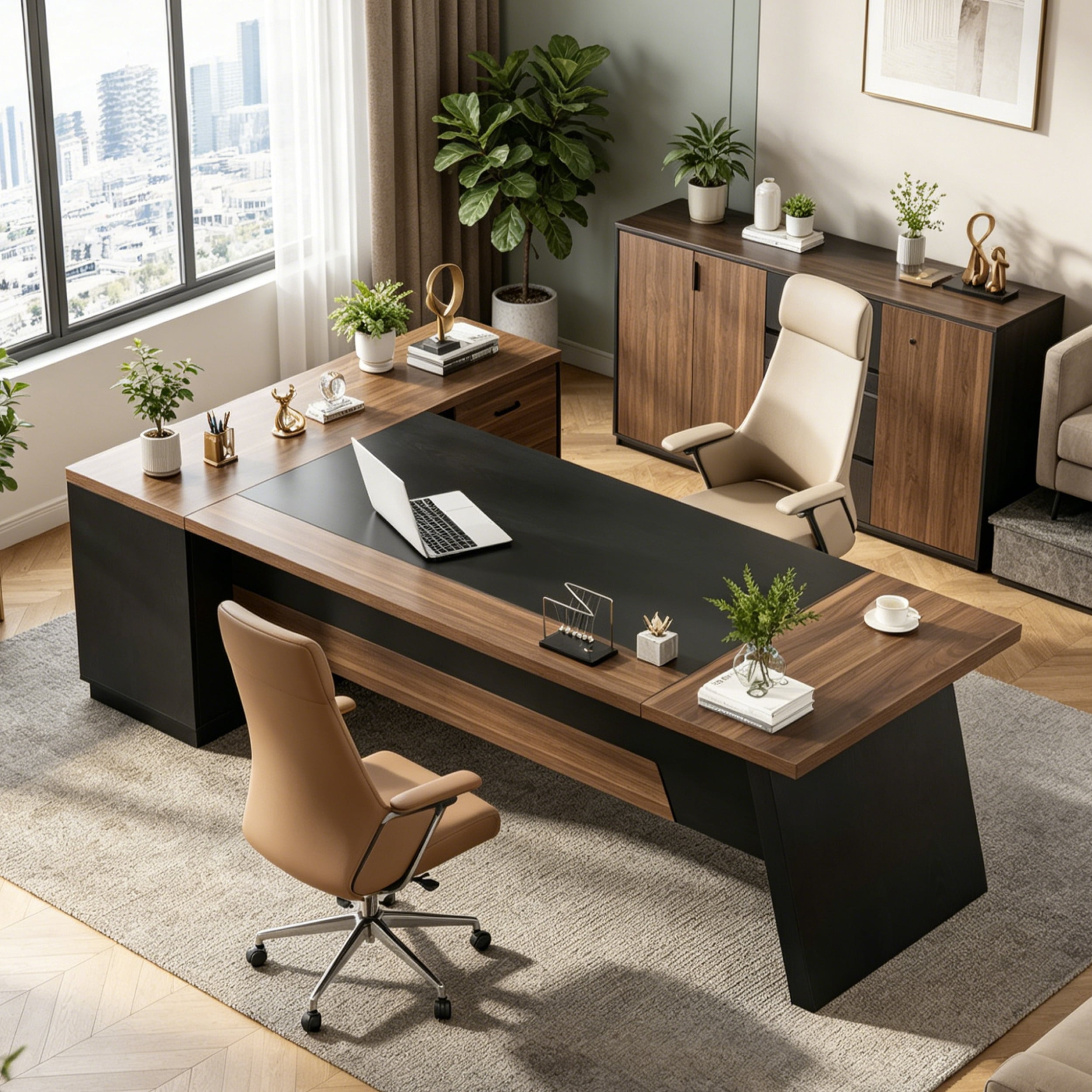 Fnova 78" L-Shaped Executive Desk with Drawers, Large Office Desk with Storage, Modern Business Desk for Home Office and Commercial Use