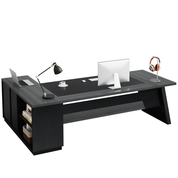 Fnova 78" L-Shaped Executive Desk with Drawers, Large Office Desk with Storage, Modern Business Desk for Home Office and Commercial Use