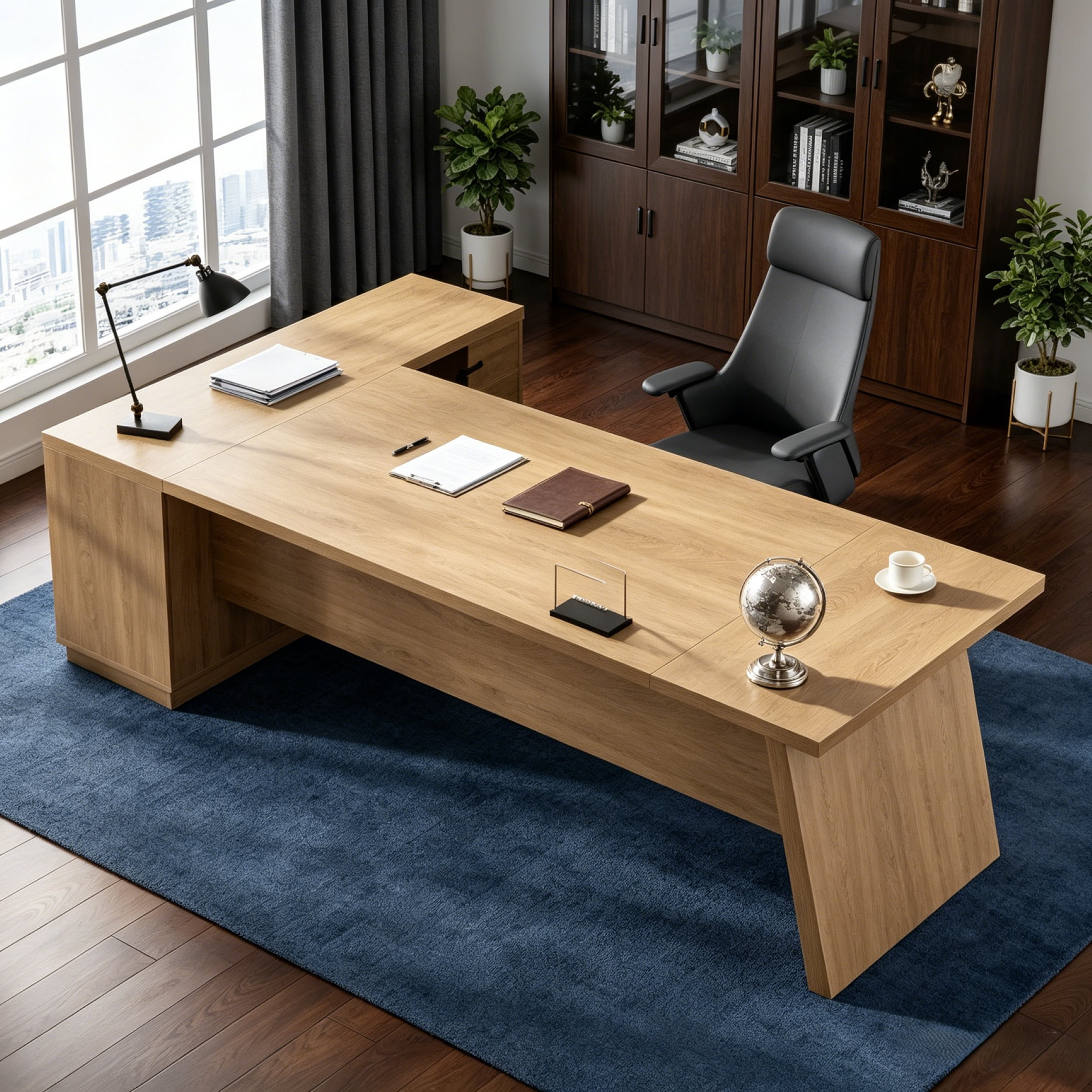 Fnova 78" L-Shaped Executive Desk with Drawers, Large Office Desk with Storage, Modern Business Desk for Home Office and Commercial Use