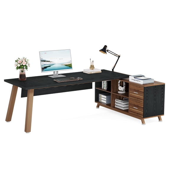 Fnova 78" L-Shaped Executive Desk with Drawers and Open Storage, Modern Large Corner Computer Desk Writing Desk for Home Office