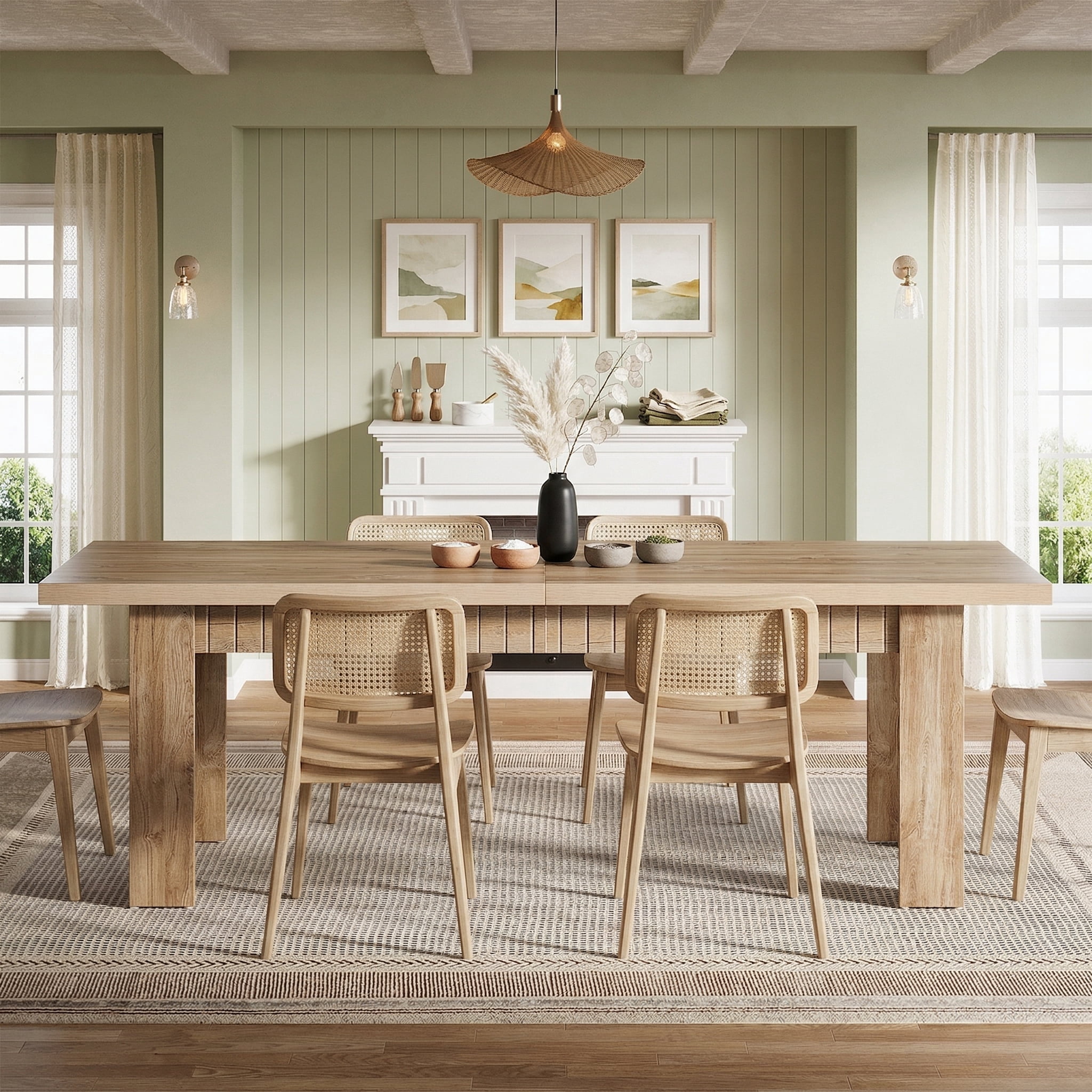 Fnova 79" Dining Table for 6-8 Person, Farmhouse Extra Long Narrow ...