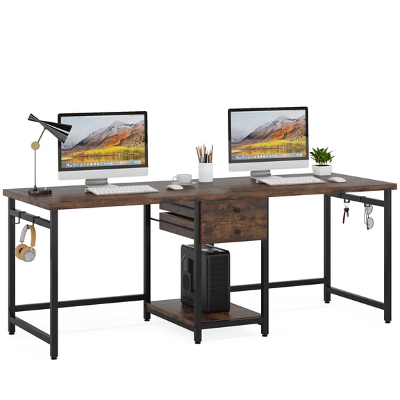 Fnova 79" Extra Long Double Desk for 2 People, Computer Desk with Drawers & Storage Shelves, Home Office Desk Writing Study Table for Home Office, Study Room, Bedroom, Living Room