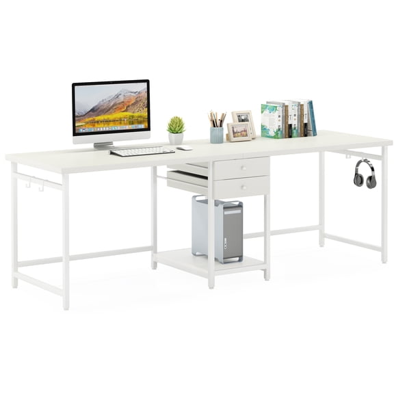 Fnova 79" Extra Long Double Desk for 2 People, Computer Desk with Drawers & Storage Shelves, Home Office Desk Writing Study Table for Home Office, Study Room, Bedroom, Living Room