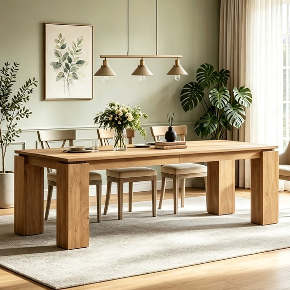 Fnova 86.6" Extra Long Farmhouse Dining Table for 6-10 People, Large Wood Kitchen Table, Heavy Duty Dinner Table for Dining Room, Kitchen, Living Room, Restaurant, Family Gatherings