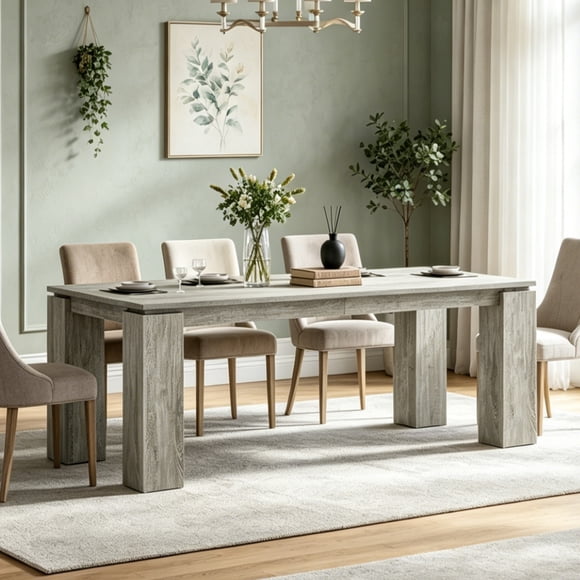Fnova 86.6" Extra Long Farmhouse Dining Table for 6-10 People, Large Wood Kitchen Table, Heavy Duty Dinner Table for Dining Room, Kitchen, Living Room, Restaurant, Family Gatherings