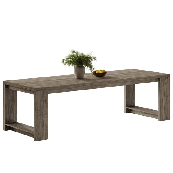 Fnova 86.6" Modern Dining Table for 8 People, Farmhouse Rectangular Narrow Extra Long Kitchen Table with Pedestal Base, Heavy Duty Dinner Table for Dining Room, Kitchen, Living Room