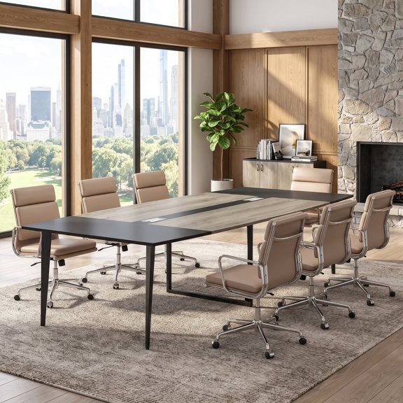 Fnova 94.48" Conference Table with Cable Grommets, Large Boat-Shaped Meeting Room Table with Sturdy Metal Legs, Multi-Purpose Executive Desk for Office, Boardroom & Collaborative Workspaces
