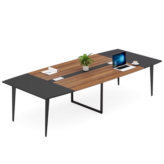 Fnova 94.48" Conference Table with Cable Grommets, Large Boat-Shaped Meeting Room Table with Sturdy Metal Legs, Multi-Purpose Executive Desk for Office, Boardroom & Collaborative Workspaces