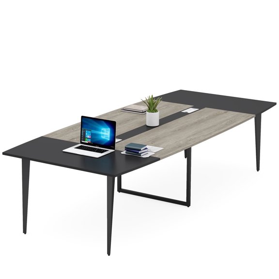 Fnova 94.48" Conference Table with Cable Grommets, Large Boat-Shaped Meeting Room Table with Sturdy Metal Legs, Multi-Purpose Executive Desk for Office, Boardroom & Collaborative Workspaces
