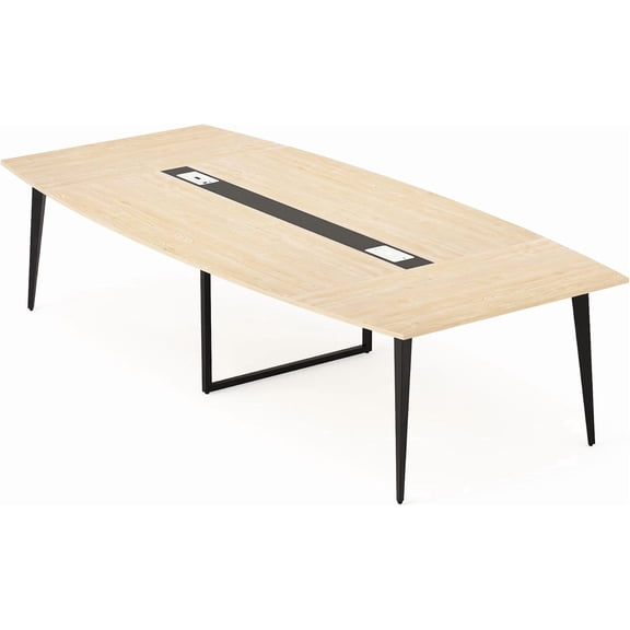 Fnova 94.48" Conference Table with Cable Grommets, Large Boat-Shaped Meeting Room Table with Sturdy Metal Legs, Multi-Purpose Executive Desk for Office, Boardroom & Collaborative Workspaces