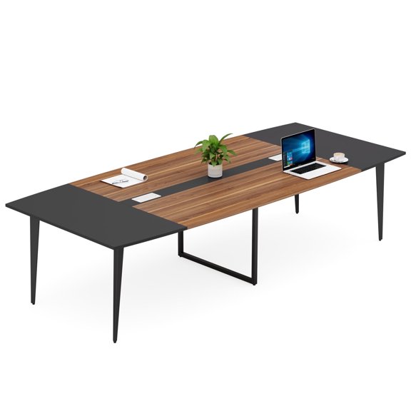 Fnova 94.48" Conference Table with Cable Grommets, Large Boat-Shaped Meeting Room Table with Sturdy Metal Legs, Multi-Purpose Executive Desk for Office, Boardroom & Collaborative Workspaces