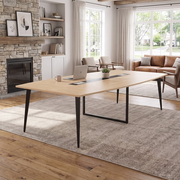 Fnova 94.48" Conference Table with Cable Grommets, Large Boat-Shaped Meeting Room Table with Sturdy Metal Legs, Multi-Purpose Executive Desk for Office, Boardroom & Collaborative Workspaces