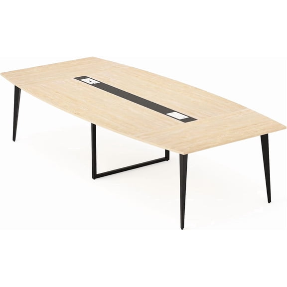 Fnova 94.48" Conference Table with Cable Grommets, Large Boat-Shaped Meeting Room Table with Sturdy Metal Legs, Multi-Purpose Executive Desk for Office, Boardroom & Collaborative Workspaces