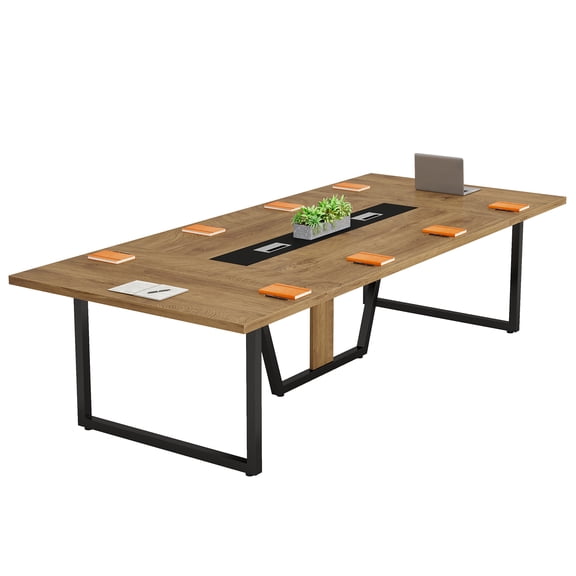 Fnova 94"Large Conference Table for 8-10 People, Modern Executive Meeting Table with Cable Management & Adjustable Feet, Heavy-Duty Office Conference Desk for Boardroom, Training Room