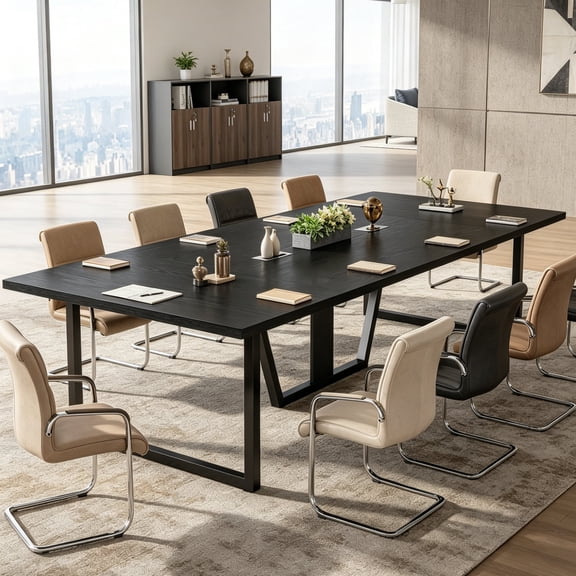 Fnova 94"Large Conference Table for 8-10 People, Modern Executive Meeting Table with Cable Management & Adjustable Feet, Heavy-Duty Office Conference Desk for Boardroom, Training Room