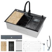 Fnova Black Drop In Kitchen Sink, Modern 30x22 Stainless Steel Sink with Faucet, Single Bowl Kitchen Sink, Nano Coating, Honeycomb Embossed 304, with Multiple Accessories