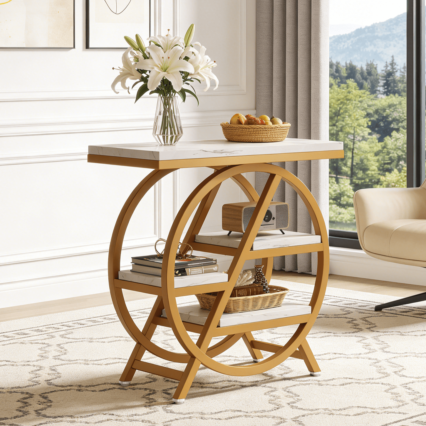 Fnova End Table Modern Wood Narrow Farmhouse Side Tables with Storage Shelf for Living Room, Bedroom, Nightstand