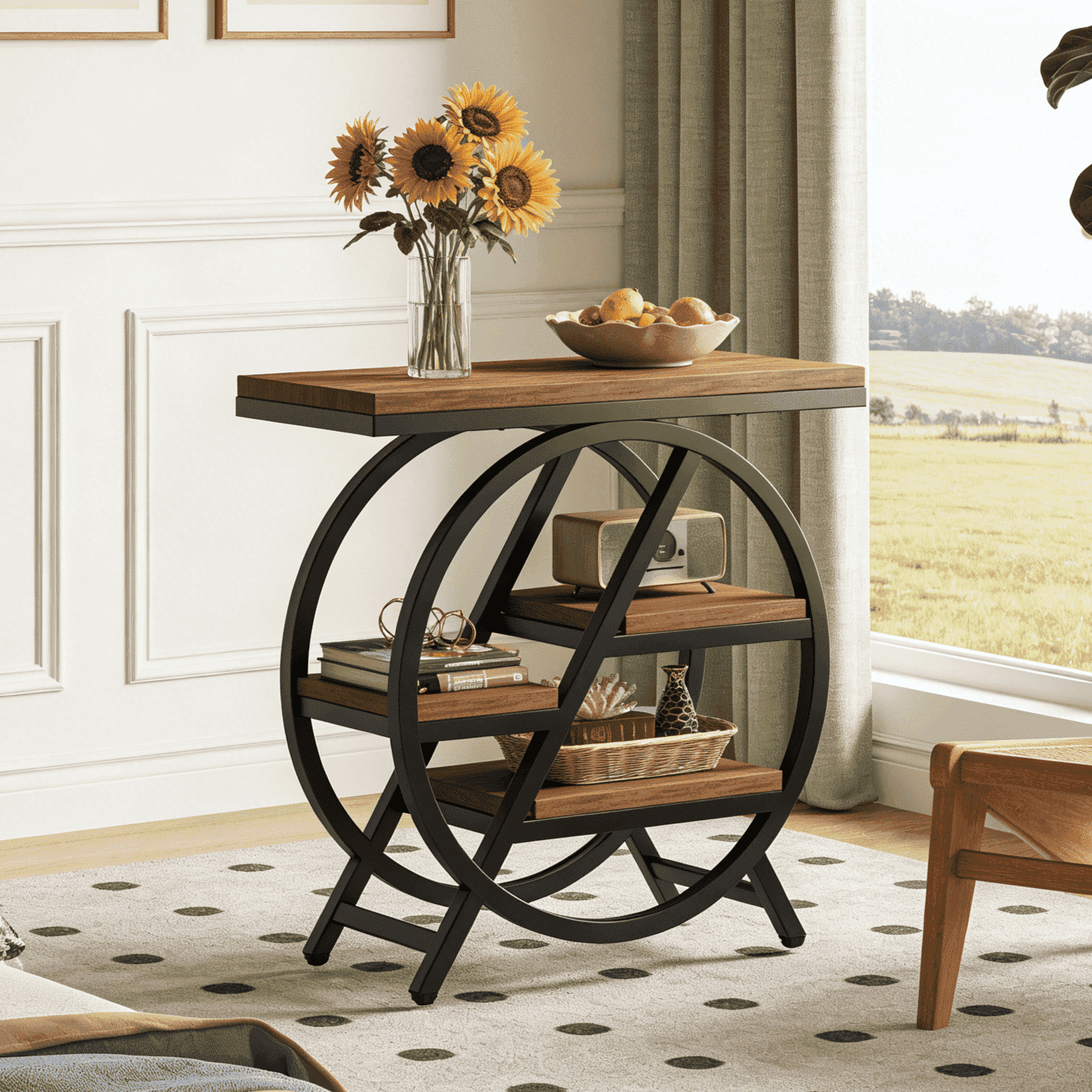Fnova End Table Modern Wood Narrow Farmhouse Side Tables with Storage Shelf for Living Room, Bedroom, Nightstand