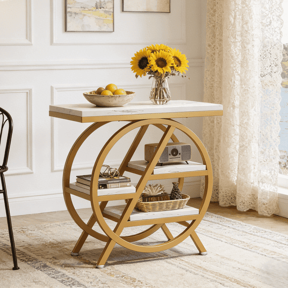 Fnova End Table Modern Wood Narrow Farmhouse Side Tables with Storage Shelf for Living Room, Bedroom, Nightstand