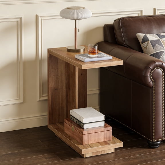 Fnova End Table Narrow Side Tables Modern Wooden Sofa Table with Storage Shelf, Farmhouse Bedside Table, Easy Assembly, Corner Table, Drink Table for Living Room, Bedroom, Nightstand