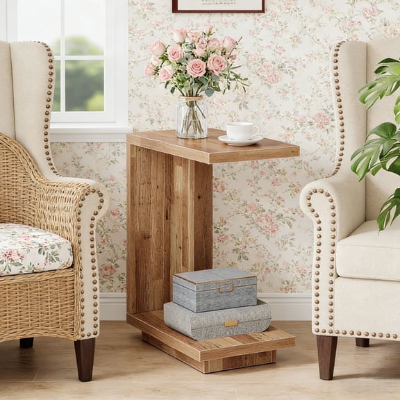 Fnova End Table Narrow Side Tables Modern Wooden Sofa Table with Storage Shelf, Farmhouse Bedside Table, Easy Assembly, Corner Table, Drink Table for Living Room, Bedroom, Nightstand