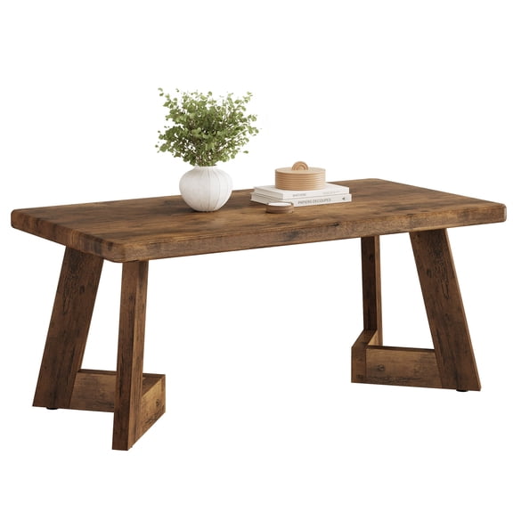 Fnova Farmhouse Coffee Table with V-Shaped Legs, 47.24 Inch Rectangle Living Room Center Table, Cocktail Tea Table, Accent Furniture, Rustic Brown