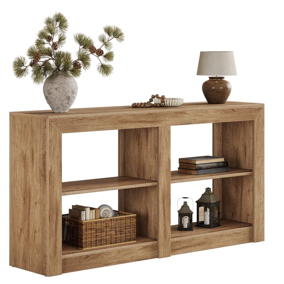 Fnova Farmhouse Console Table, 3-Tier Rustic Wooden Entryway Table, Multifunctional Sofa Table for Living Room, Hallway, Foyer