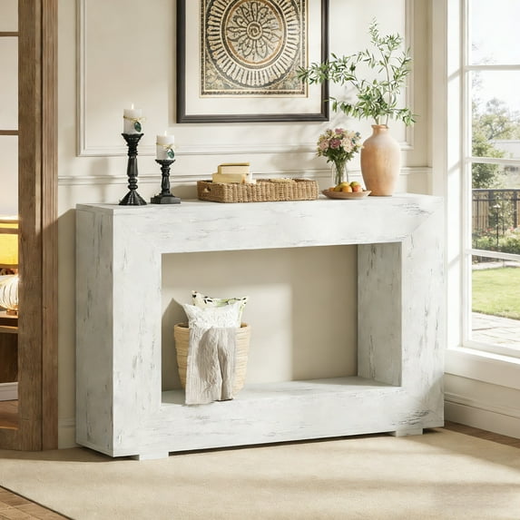 Fnova Farmhouse Console Table for Entryway, 47.2" Long Narrow Wood Entryway Table, Easy Assembly, White