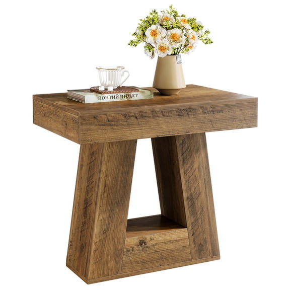Fnova Farmhouse End Table, Wood Side Table Accent Table Nightstand, Easy Assembly, for Living Room, Bedroom, Entryway, Small Space