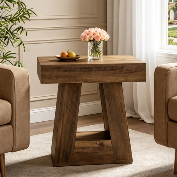 Fnova Farmhouse End Table, Wood Side Table Accent Table Nightstand, Easy Assembly, for Living Room, Bedroom, Entryway, Small Space
