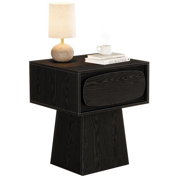 Fnova Farmhouse End Table, Wood Side Table with Drawer, Accent Side Table Nightstand with Anti-Tipping Device, Easy Assembly, for Living Room, Bedroom, Entryway, Small Space