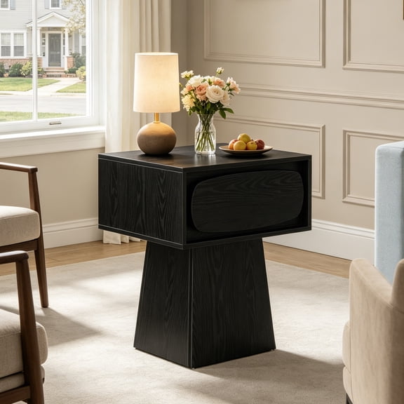 Fnova Farmhouse End Table, Wood Side Table with Drawer, Accent Side Table Nightstand with Anti-Tipping Device, Easy Assembly, for Living Room, Bedroom, Entryway, Small Space