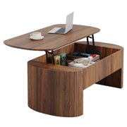 Fnova Fluted Lift Top Oval Coffee Table with Storage, 47 Lift Up Tabletop Center Table with Hidden Compartments for Living Room, Rustic Brown