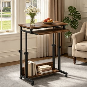 Fnova Height-Adjustable Desk with Wheels, Rolling Computer Cart with Keyboard Tray, Portable Laptop Small Standing Desk for Sofa, Bed, Home Office