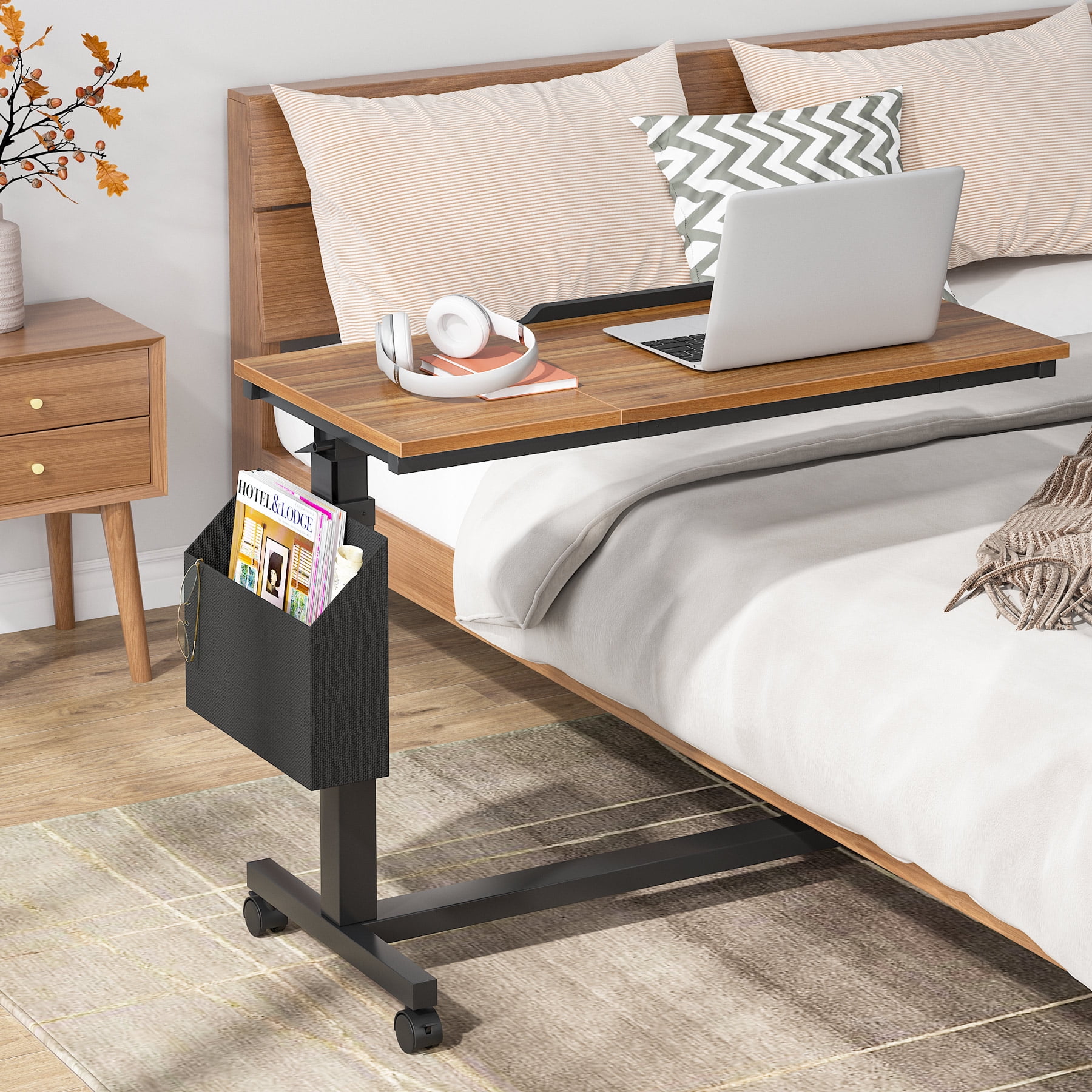 Fnova Height-Adjustable End Table with Wheels, C-Shaped Mobile Sofa ...